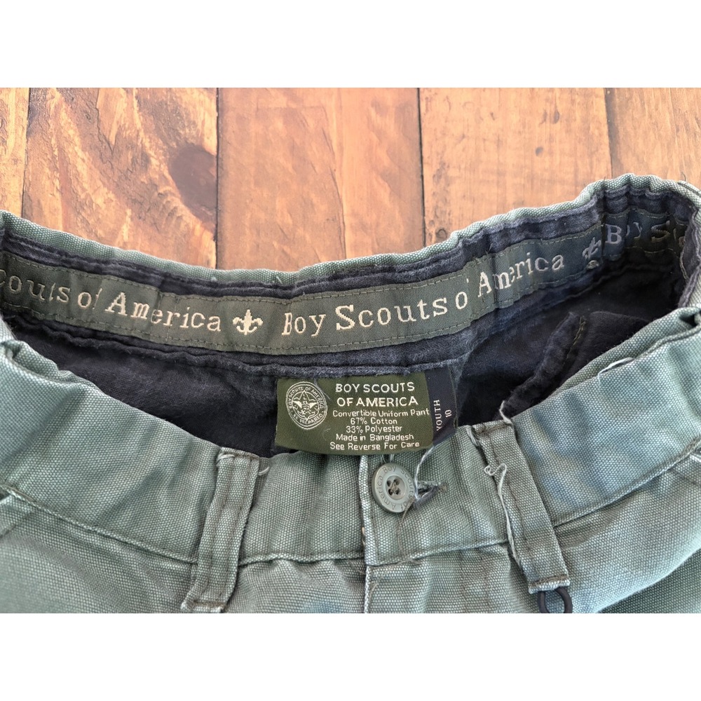 Boy Scouts of America Kids Youth 10 Green Convertible Cargo Pants Shorts Uniform - Picture 6 of 12